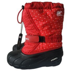 Sorel Big kid Size 4 Flurry Snow Boots  Black Red